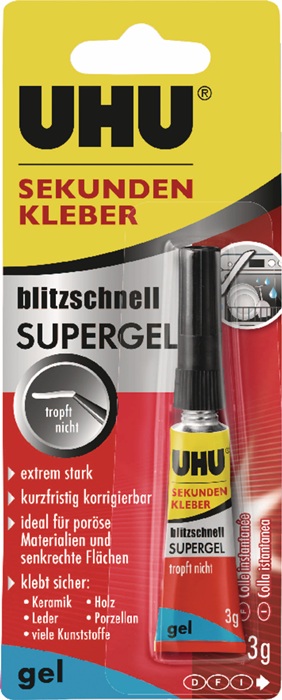 UHU Sekundenkleber blitzschnell SUPERGEL 3g farblos Tube UHU - Vorteilspack