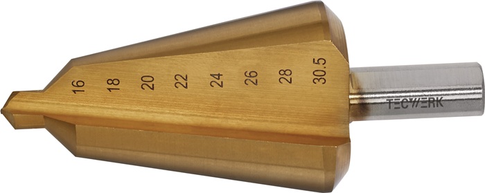 TECWERK Blechschälbohrer Bohrber.16-30,5mm HSS TiN Gesamt-L.76mm Z.2 TECWERK