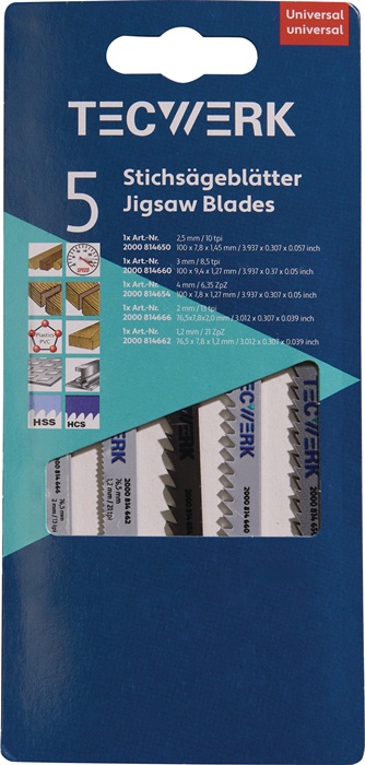 TECWERK Stichsägeblattsortiment 5-teilig für Holz / Metall