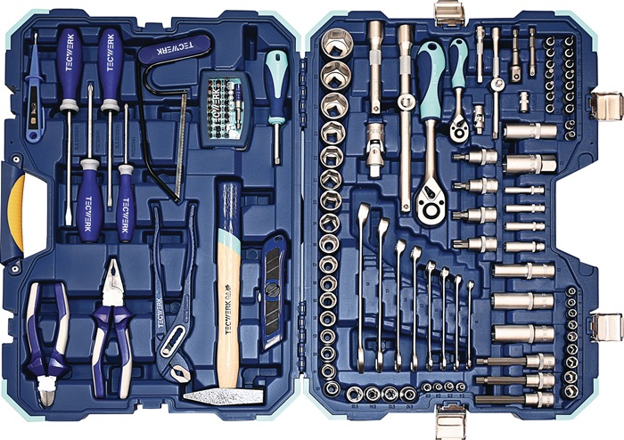 TECWERK Steckschlüssel-/Handwerkzeugkoffer 131-tlg.m.Ring-Maulschlüsseln TECWERK