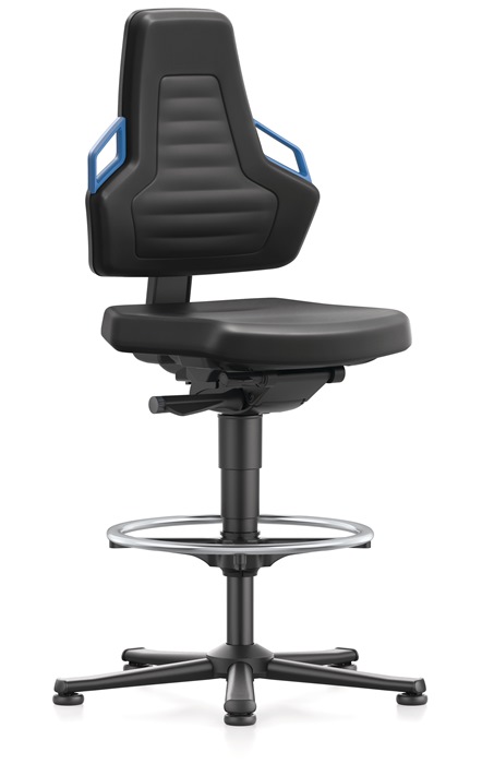 BIMOS Arbeitsdrehstuhl Bodengleiter + Fußring Grifffarbe blau