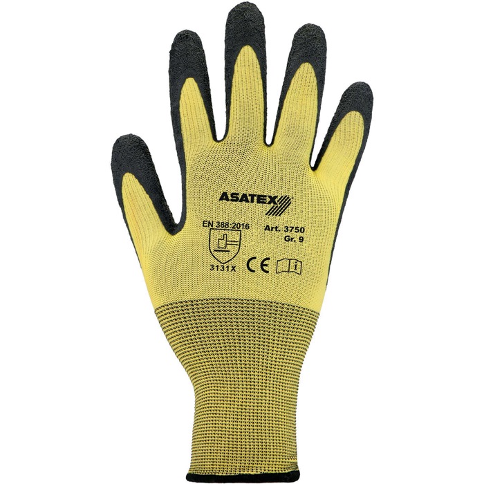 ASATEX Handschuhe Gr.7 gelb/schwarz EN 388 PSA II Nyl.m.Naturlatex ASATEX - Vorteilspack