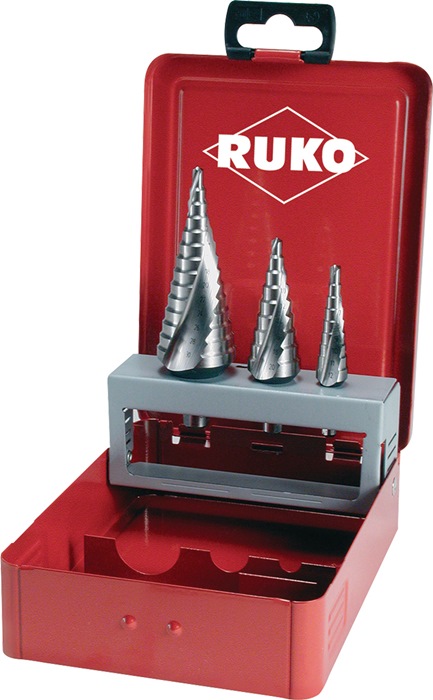 RUKO Stufenbohrersatz D.4-12/4-20/4-30mm HSS Spiralnut 3-tlg.Metallkass.RUKO