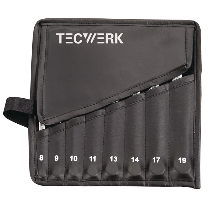 TECWERK Ringmaulschlüsselsatz 8-tlg.SW 8-19mm Form A CV-Stahl in Rolltasche TECWERK