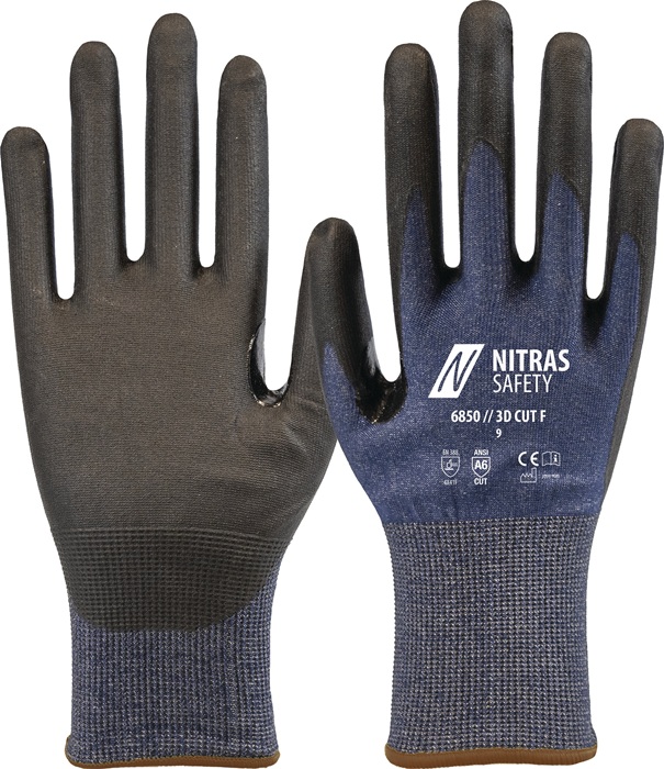 NITRAS SAFETY Schnittschutzhandschuhe 3D CUT F Gr.8 marineblau/schwarz EN ISO 21420,EN 388 - Vorteilspack