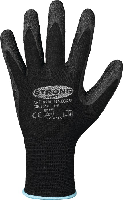 STRONGHAND Handschuhe Finegrip Gr.7 schwarz EN 388 PSA II Nyl.m.Schrumpf-Latex STRONGHAND - Vorteilspack