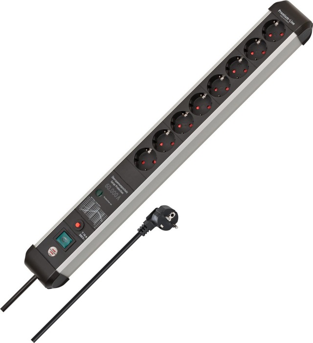 BRENNENSTUHL Steckdosenleiste Premium-Protect-Line 16 A 230 V schwarz/silber Steckd.8