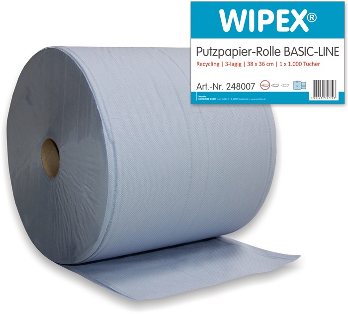 WIPEX Putztuch Basic-Line L.ca.360 mmxB.ca.380mm blau 3-lagig 1 Rolle/ VE WIPEX