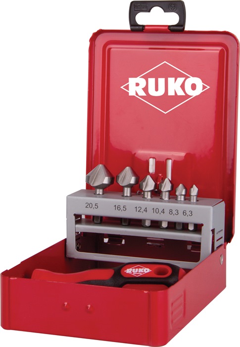 RUKO Kegelsenkerbitsatz 7-tlg.Gr.6,3-20,5mm 90Grad HSS Metallkassette RUKO