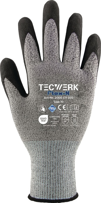 TECWERK Handschuhe FlexN Gr.8 grau/schwarz EN 388 PSA II TECWERK - Vorteilspack