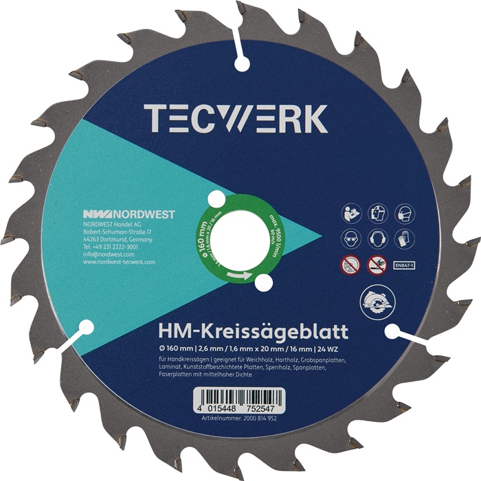 TECWERK Handkreissägeblatt AD 160mm Z.24 WZ Schnitt-B.2,6mm TECWERK