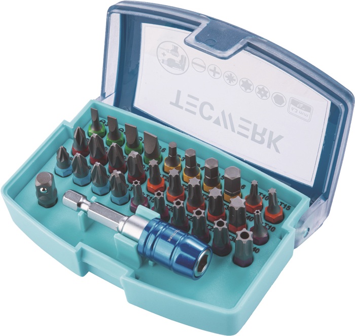 TECWERK Bitsortiment Torsión 32-tlg.Schlitz/PH/PZD/TX/TX-BO/6Kt.Torsionsbits TECWERK