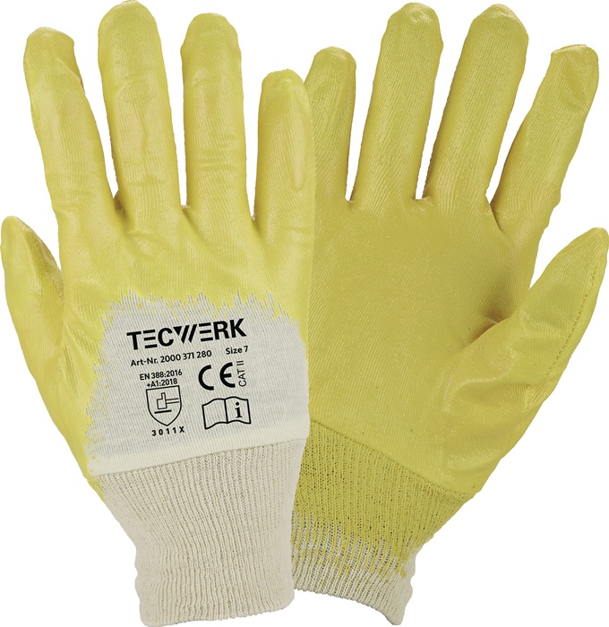 TECWERK Handschuhe Lippe Gr.7 gelb Nitrilbeschichtung EN 388 PSA II TECWERK - Vorteilspack