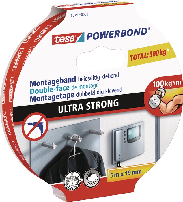 TESA Montageband Powerbond Ultra Strong 55792 weiss L.5m B.19mm Rl.TESA