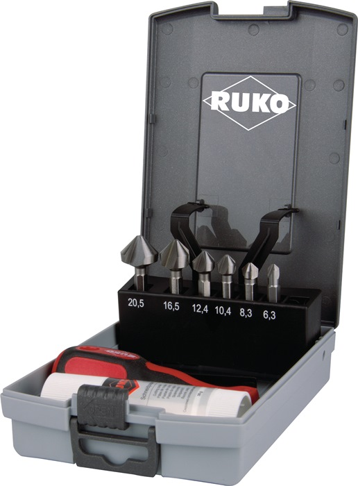 RUKO Kegelsenkerbitsatz 8-tlg.Gr.6,3-20,5mm 90Grad HSS Ku.-Kass.RUKO