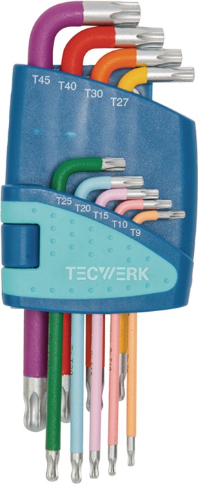 TECWERK Winkelschraubendrehersatz 9-tlg.T9-T45 farbcodiert Ku.-Halter TECWERK