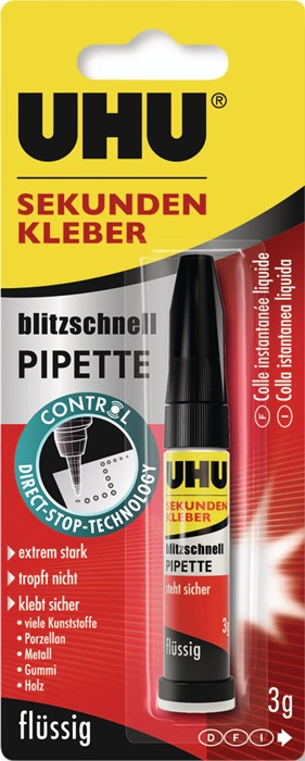 UHU Sekundenkleber blitzschnell PIPETTE Control 3g farblos Tube UHU - Vorteilspack