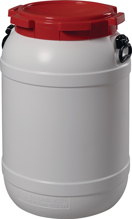 Weithalsfass 68,0 l PE weiß mit rotem Deckel