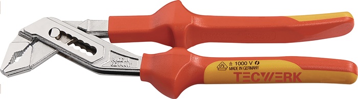 TECWERK Wasserpumpenzange L.250mm Spann-W.6-44mm verchr.VDE Mehrkomp.-Hüllen TECWERK